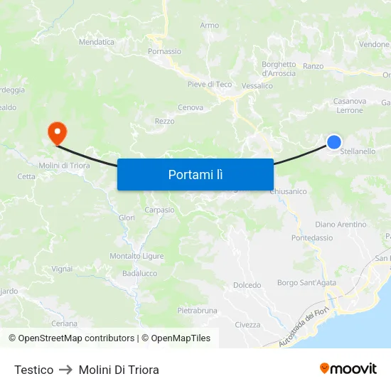 Testico to Molini Di Triora map