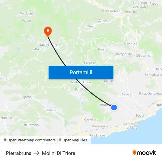 Pietrabruna to Molini Di Triora map