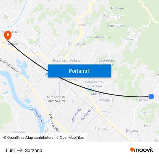 Luni to Sarzana map