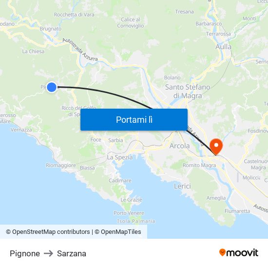Pignone to Sarzana map