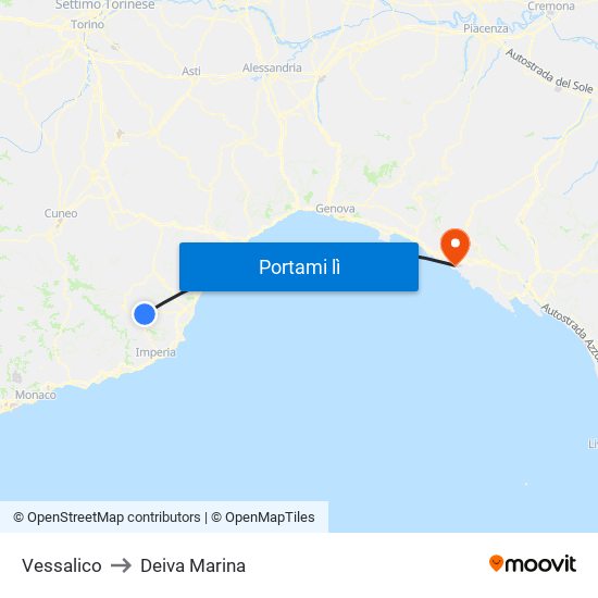 Vessalico to Deiva Marina map
