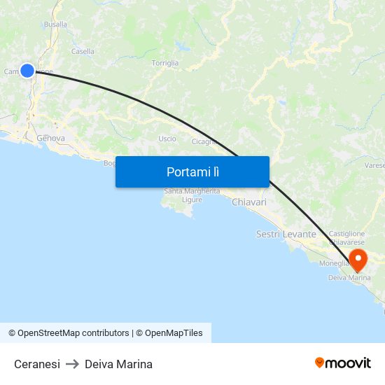 Ceranesi to Deiva Marina map