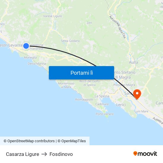 Casarza Ligure to Fosdinovo map