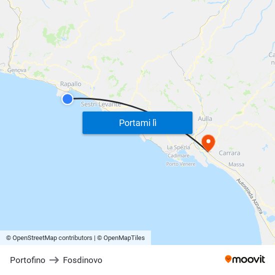 Portofino to Fosdinovo map