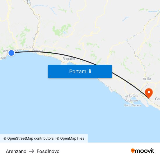 Arenzano to Fosdinovo map