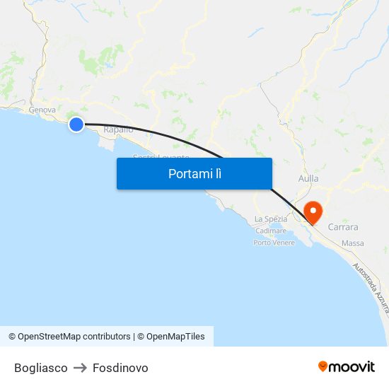 Bogliasco to Fosdinovo map