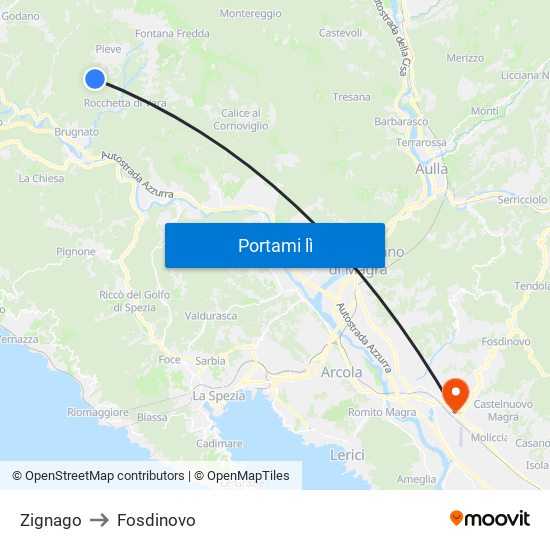 Zignago to Fosdinovo map