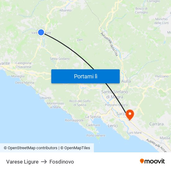 Varese Ligure to Fosdinovo map