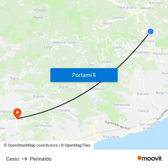 Cesio to Perinaldo map