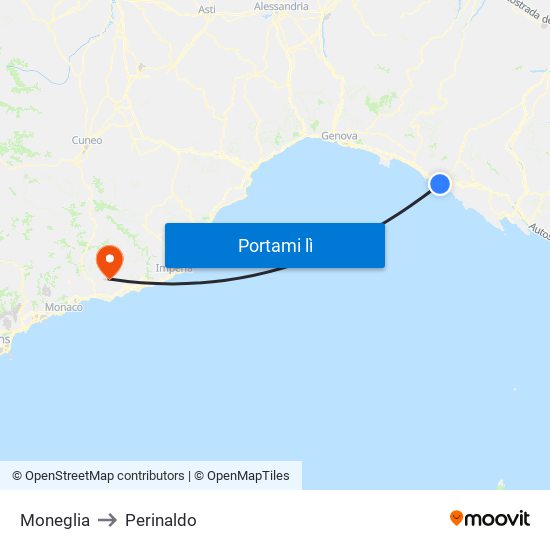 Moneglia to Perinaldo map