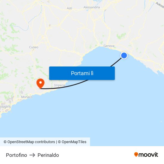 Portofino to Perinaldo map