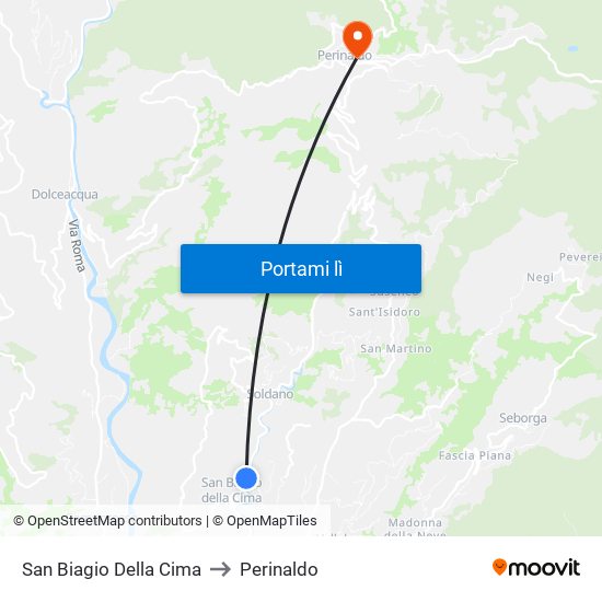 San Biagio Della Cima to Perinaldo map