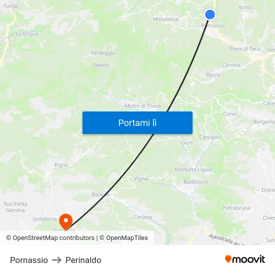 Pornassio to Perinaldo map
