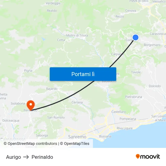 Aurigo to Perinaldo map