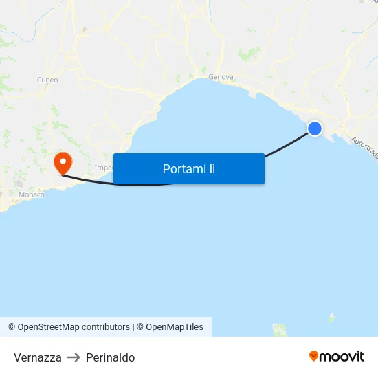 Vernazza to Perinaldo map