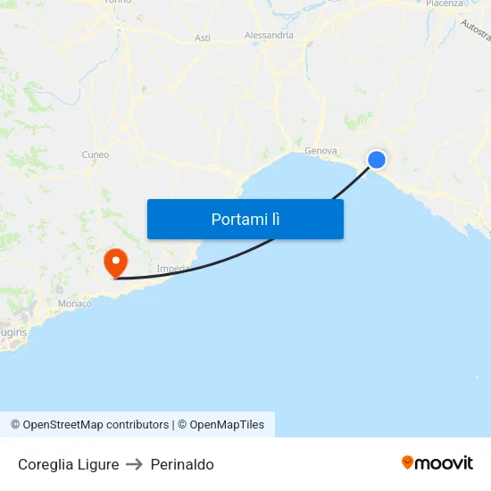 Coreglia Ligure to Perinaldo map