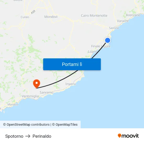 Spotorno to Perinaldo map