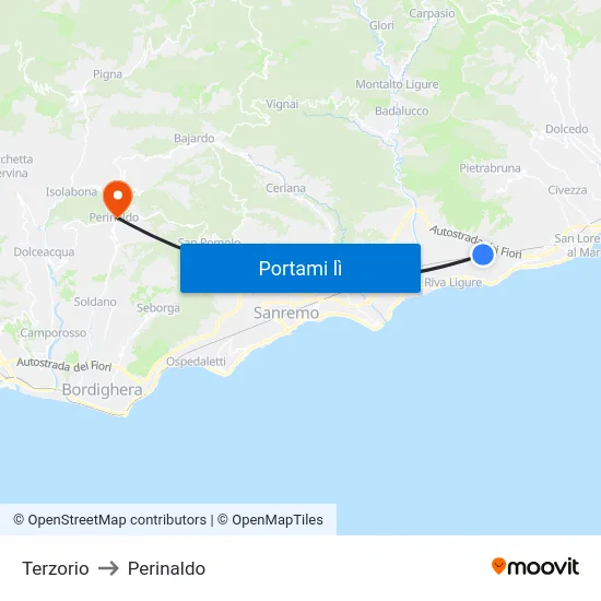 Terzorio to Perinaldo map