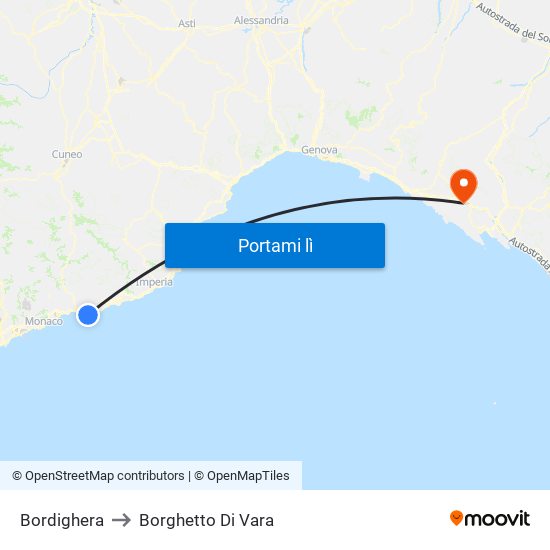 Bordighera to Borghetto Di Vara map