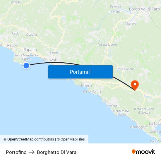 Portofino to Borghetto Di Vara map