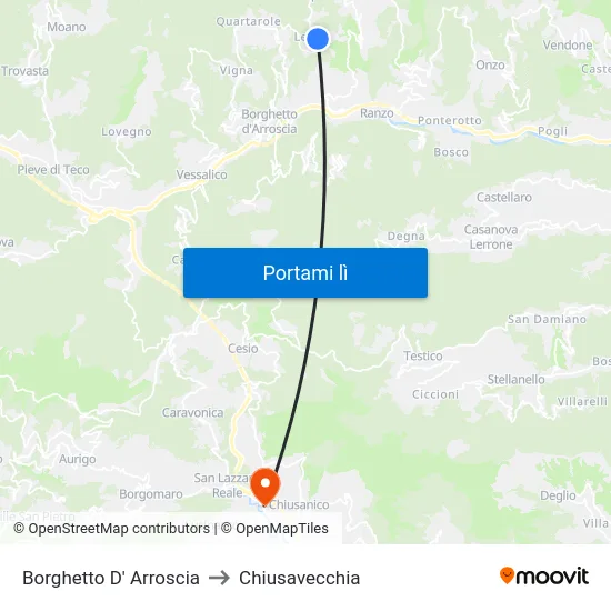 Borghetto D' Arroscia to Chiusavecchia map