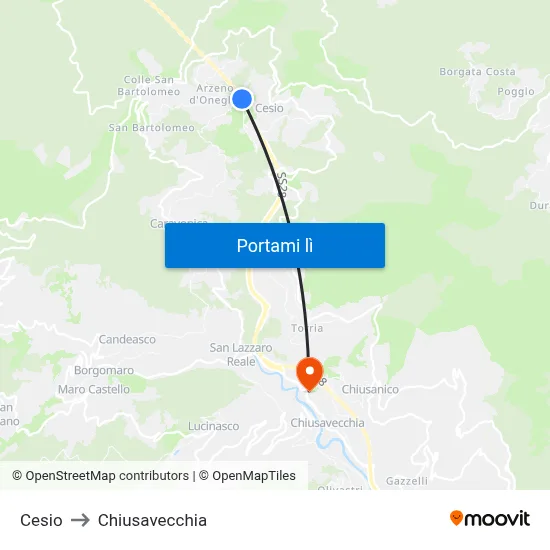 Cesio to Chiusavecchia map
