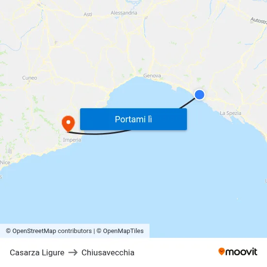 Casarza Ligure to Chiusavecchia map