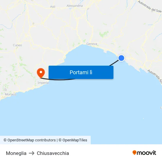 Moneglia to Chiusavecchia map