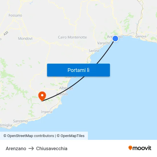 Arenzano to Chiusavecchia map