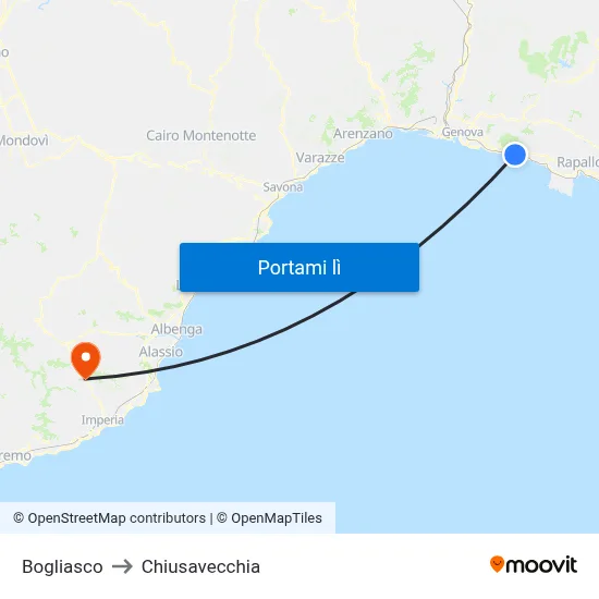 Bogliasco to Chiusavecchia map