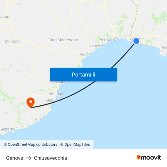 Genova to Chiusavecchia map