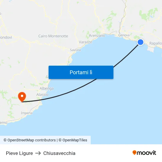 Pieve Ligure to Chiusavecchia map