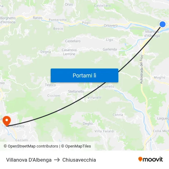 Villanova D'Albenga to Chiusavecchia map