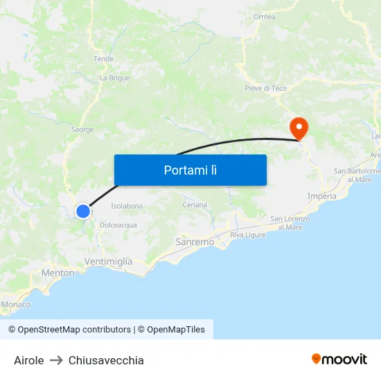 Airole to Chiusavecchia map