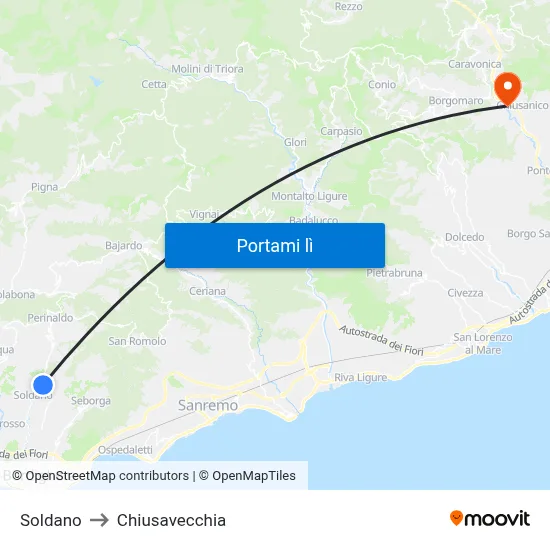 Soldano to Chiusavecchia map