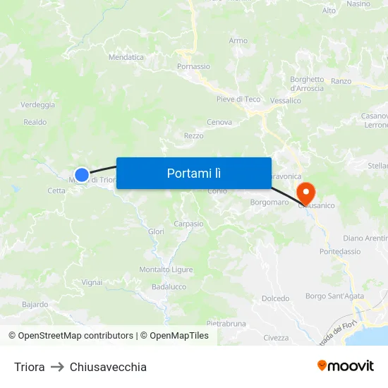 Triora to Chiusavecchia map