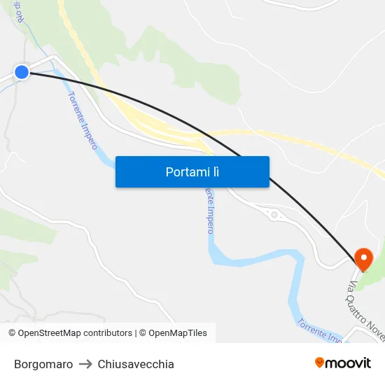 Borgomaro to Chiusavecchia map