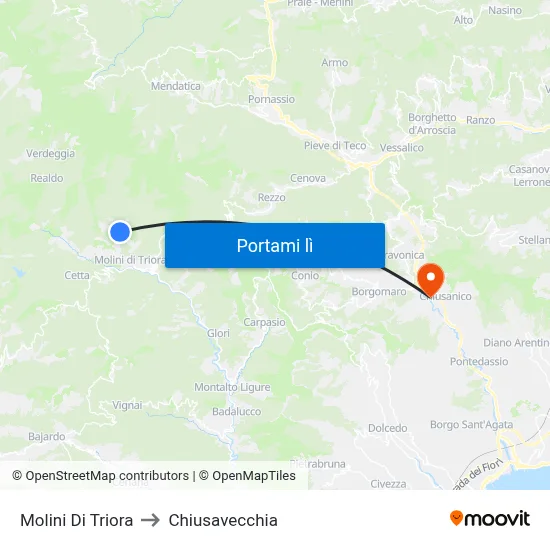 Molini Di Triora to Chiusavecchia map