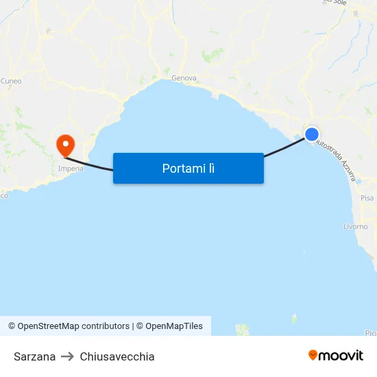 Sarzana to Chiusavecchia map