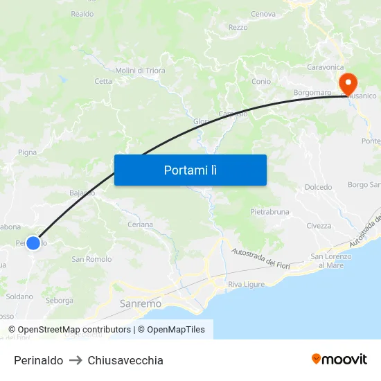 Perinaldo to Chiusavecchia map