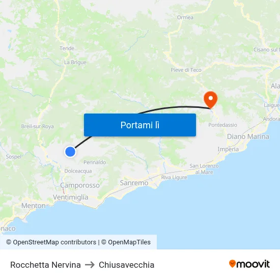 Rocchetta Nervina to Chiusavecchia map