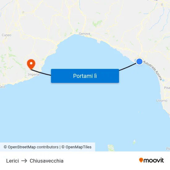 Lerici to Chiusavecchia map