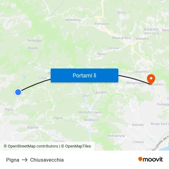 Pigna to Chiusavecchia map