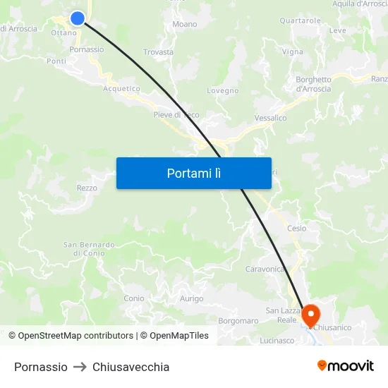 Pornassio to Chiusavecchia map