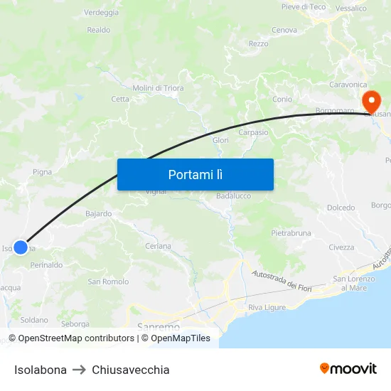 Isolabona to Chiusavecchia map