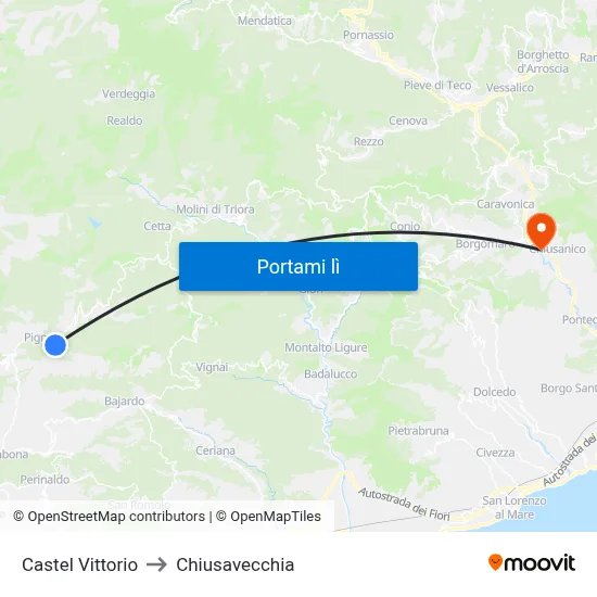 Castel Vittorio to Chiusavecchia map