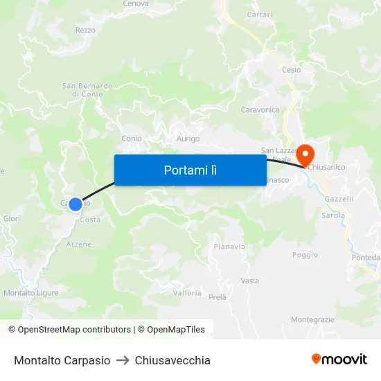 Montalto Carpasio to Chiusavecchia map