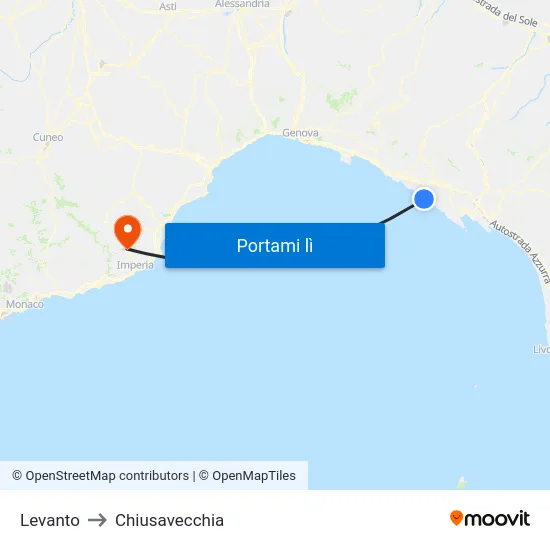 Levanto to Chiusavecchia map