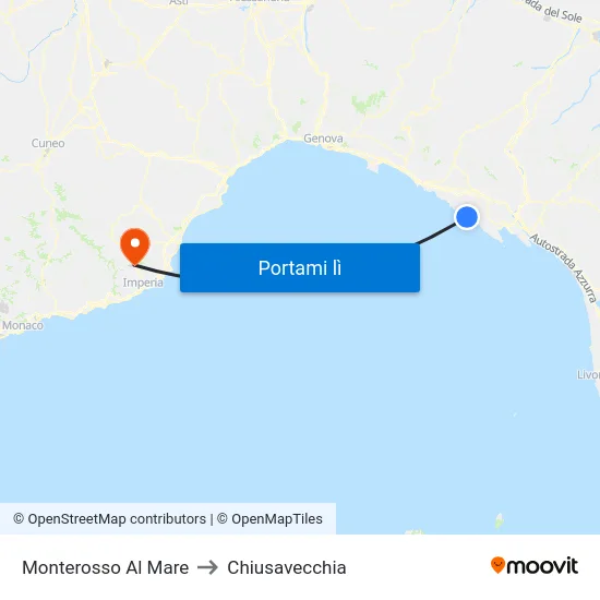 Monterosso Al Mare to Chiusavecchia map