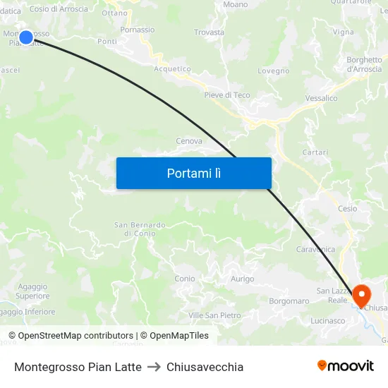 Montegrosso Pian Latte to Chiusavecchia map